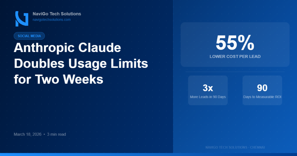 Anthropic Claude Doubles Usage Limits for Two Weeks — Social Media | NaviGo Tech Solutions Chennai