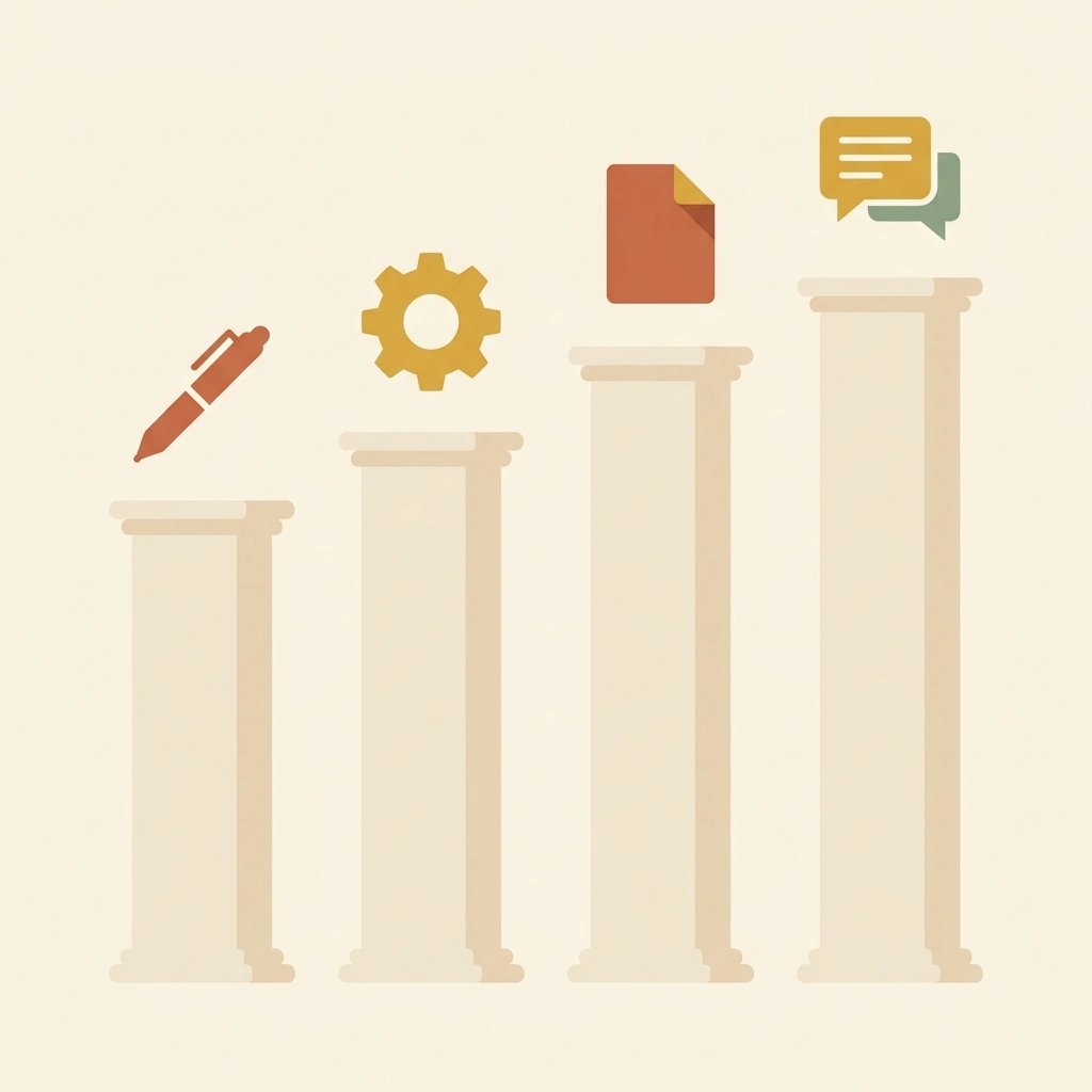 Tool comparison grid contrasting Jasper, Copy.ai, Notion AI, and HubSpot across key marketing use-cases, CRM features, and long-form writing capabilities.