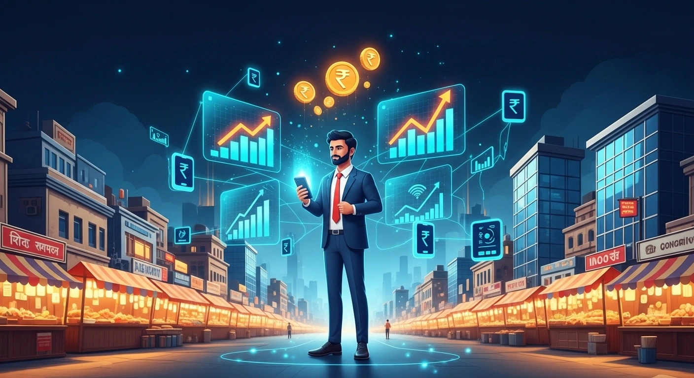 Why Codex matters for Indian businesses 2026 - Indian entrepreneur with smartphone surrounded by growth charts and digital automation