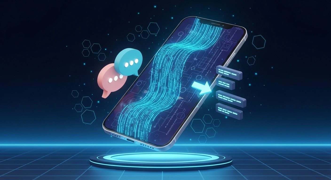 How OpenAI Codex works on phone - natural language to code conversion illustrated with smartphone and flowing code streams