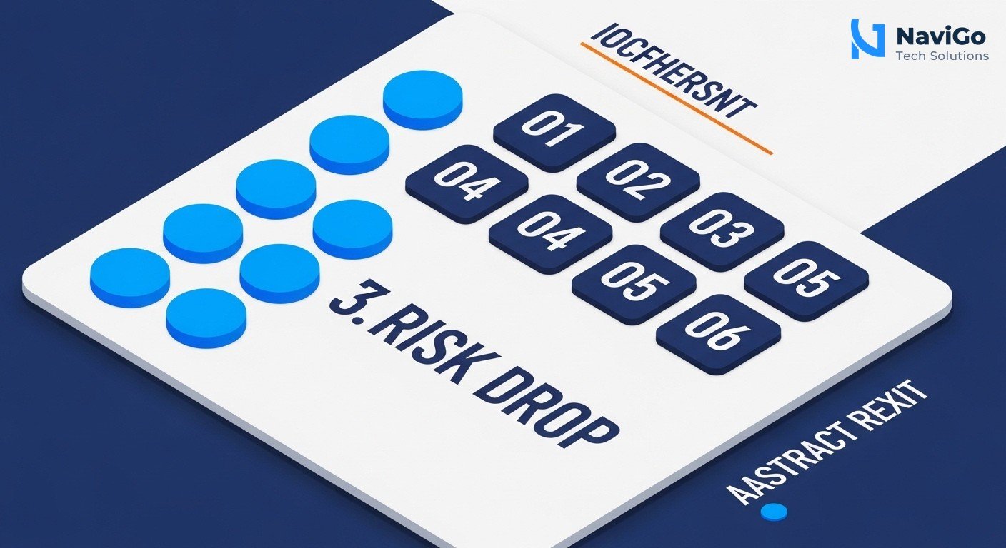 A modern list-based business infographic showing why this topic matters. Left side shows colored circular icons for each point, right side shows a bold, correctly spelled header like '1. Cost Reduction' or '2. High ROI', followed by a very short, clean text description, all on a clean minimal white background. Premium color scheme of deep navy blue, bright blue, and clean accents.