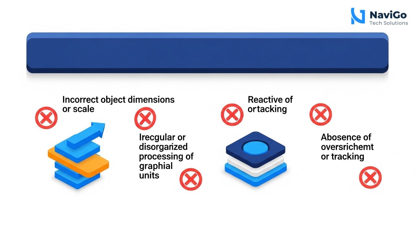 A clean two-column comparison diagram showing common mistakes on the left and best practices on the right. Left column has red X icons inside a circle for each row. Rows labeled: 'Wrong Model Size', 'Default Batching', 'On-Demand GPU', 'No Monitoring'. Right column has green checkmark icons inside a circle for each row. Rows labeled: '7B Model First', 'Tune Batching', 'Spot Instances', 'Set Up Logging'. Clean minimal white background, deep navy blue headers, bright blue accent colour for the checkmark circles, and red for the X circles. Highly spaced, very easy to read.