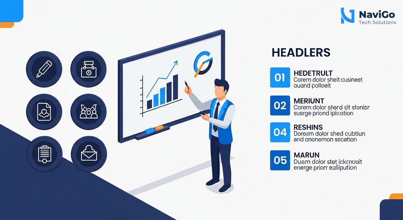 A modern list-based business infographic showing why this topic matters. Left side shows colored circular icons for each point, right side shows a bold, correctly spelled header like '1. Faster Inference' or '2. Lower Costs', followed by a very short, clean text description, all on a clean minimal white background. Premium color scheme of deep navy blue, bright blue, and clean accents.
